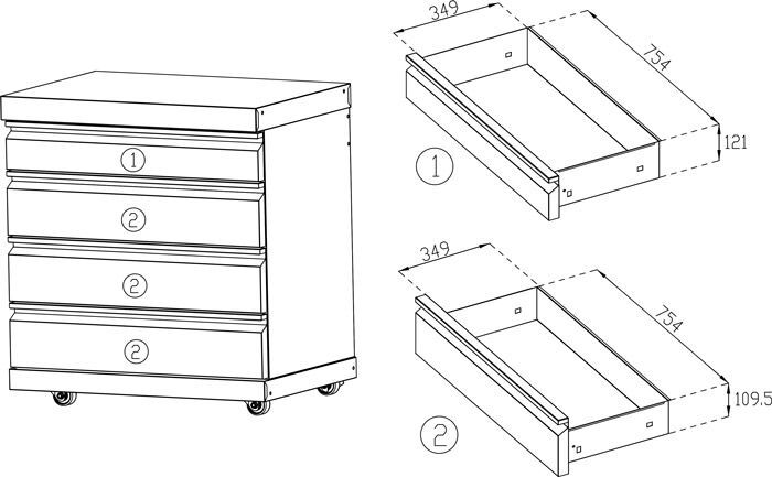 Crni inox modul ladica 10995 - 83 cm