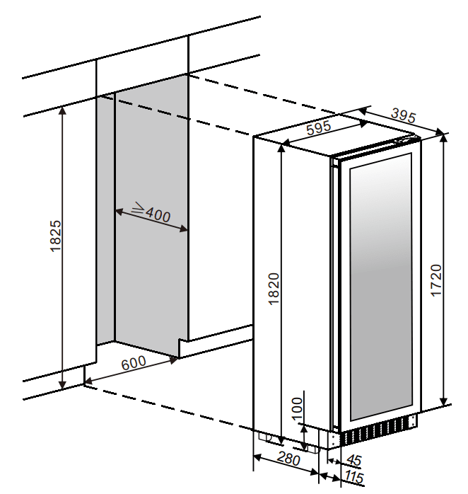 mQuvee Ugradbeni hladnjak za vino Slim 182D Push-Pull